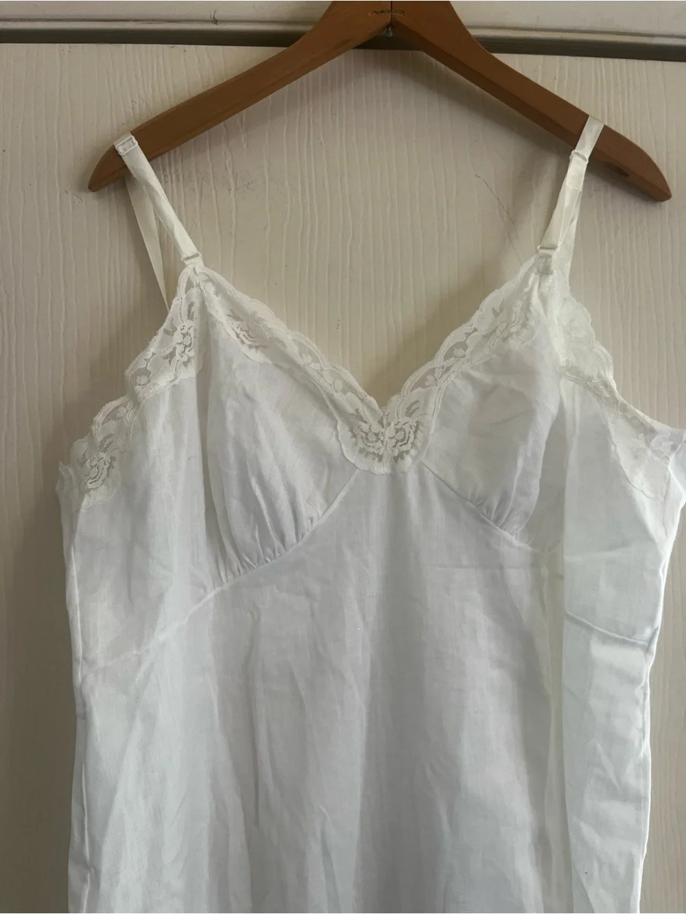 VTG Edwardian Victorian Lace Linen Blend 1950s Sheer Ivory Slip Dress XL - Picture 2 of 5